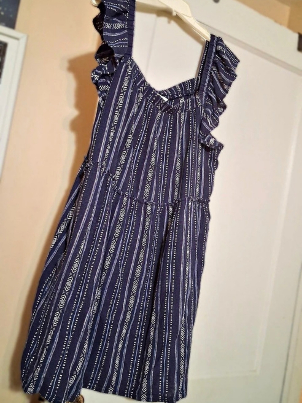Time and Tru Geometric Print Dress in Blue & White Size Large Like New